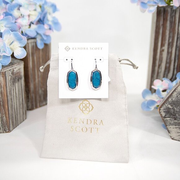 Kendra Scott Dani Rhodium Silver Bezel Frame Indigo Magnesite Earrings NWT - Picture 2 of 6